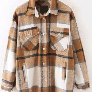 Plaid Flannel Button Down Shacket, M